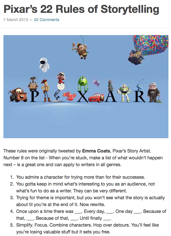 Pixar’s 22 Rules of Storytelling | Aerogramme Writers' StudioPixar's 22 Rules of Storytelling - Aerogramme Writers' Studio 2014-07-23 22-47-31 2014-07-23 22-47-33